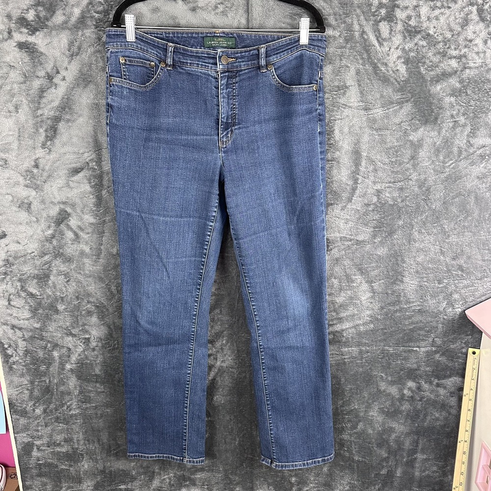 Lauren Ralph Lauren Jeans Co Womens Medium Wash Straight Leg Denim Blue Jeans 14